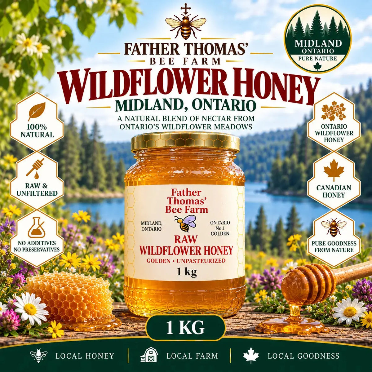 Raw Wildflower Honey Midland glass jar 1kg